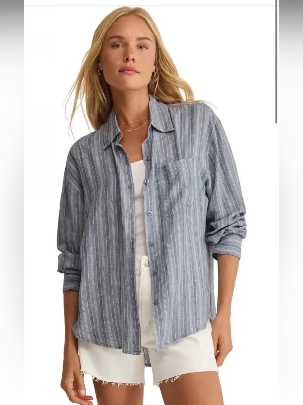 Z Supply The Perfect Striped Button Up In Indigo Size Large